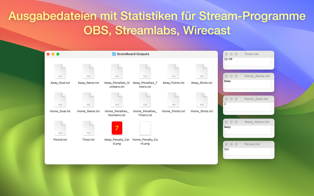 Ausgegebene TXT-Dateien von ScoreBoard für Mac als Textquellen in OBS